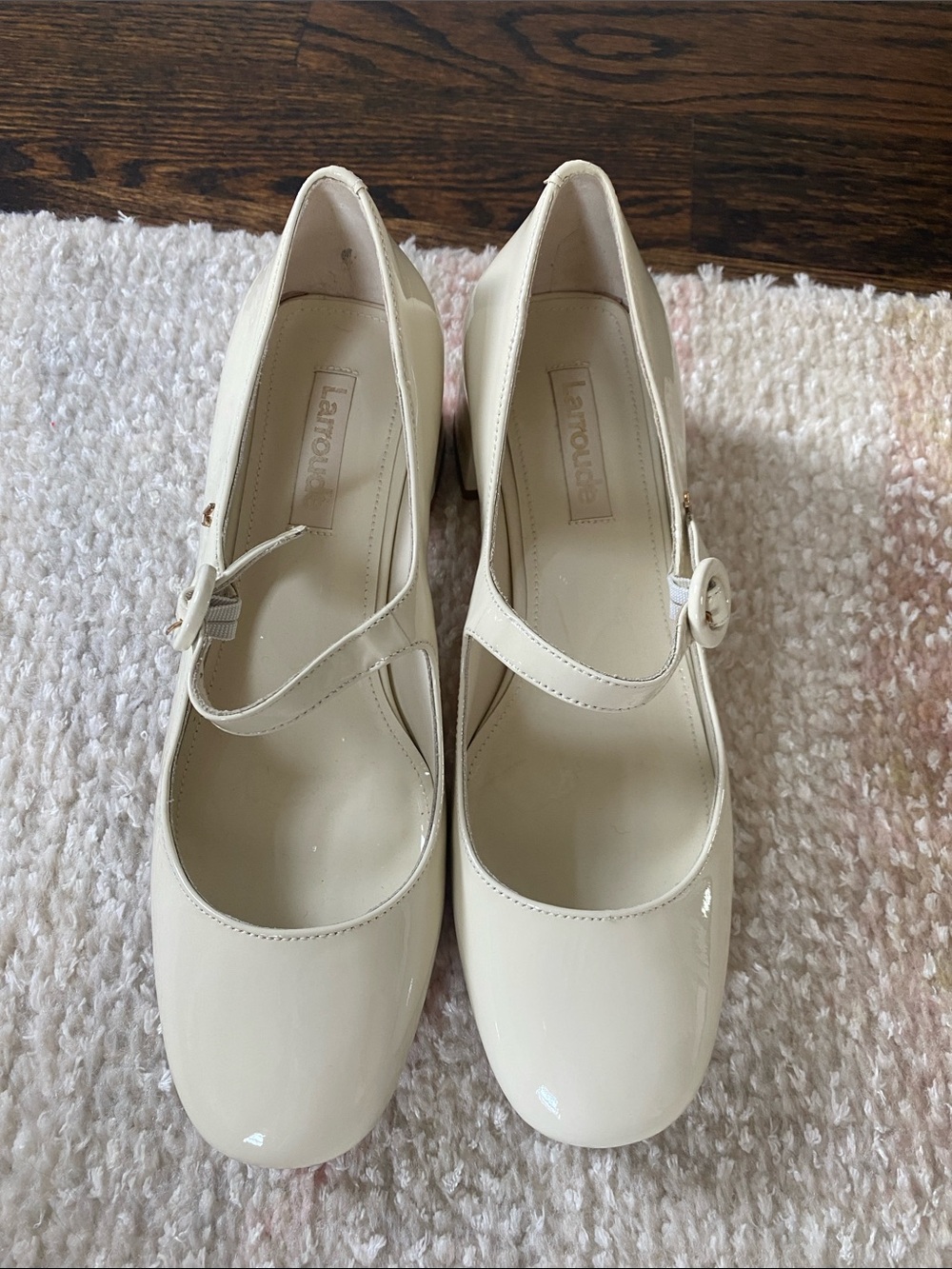 Larroudé Cream Mary Jane Pumps - Patent Leather